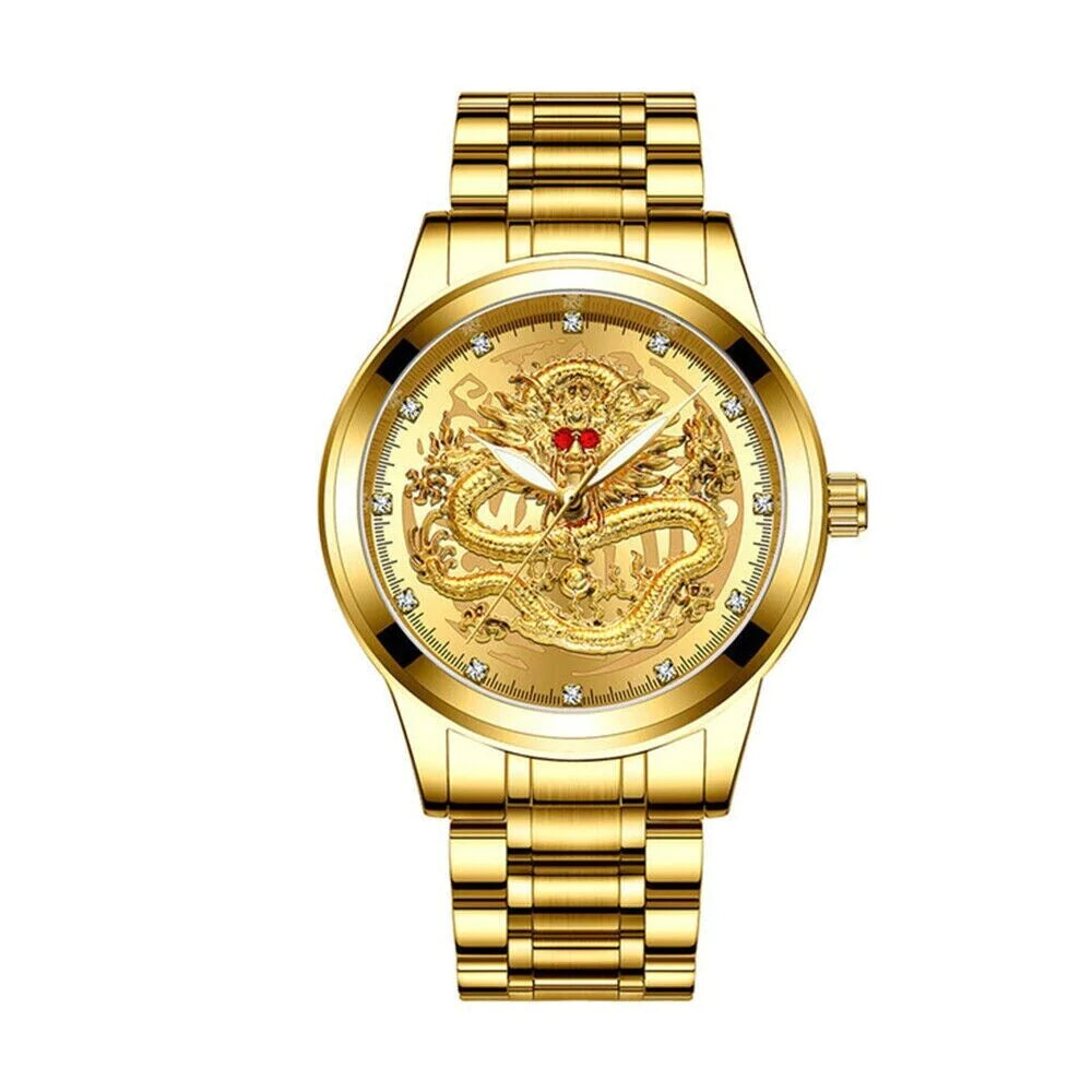 Men's Classic Stainless Steel Diamond Quartz Watch - Waterproof Gold Business Gift