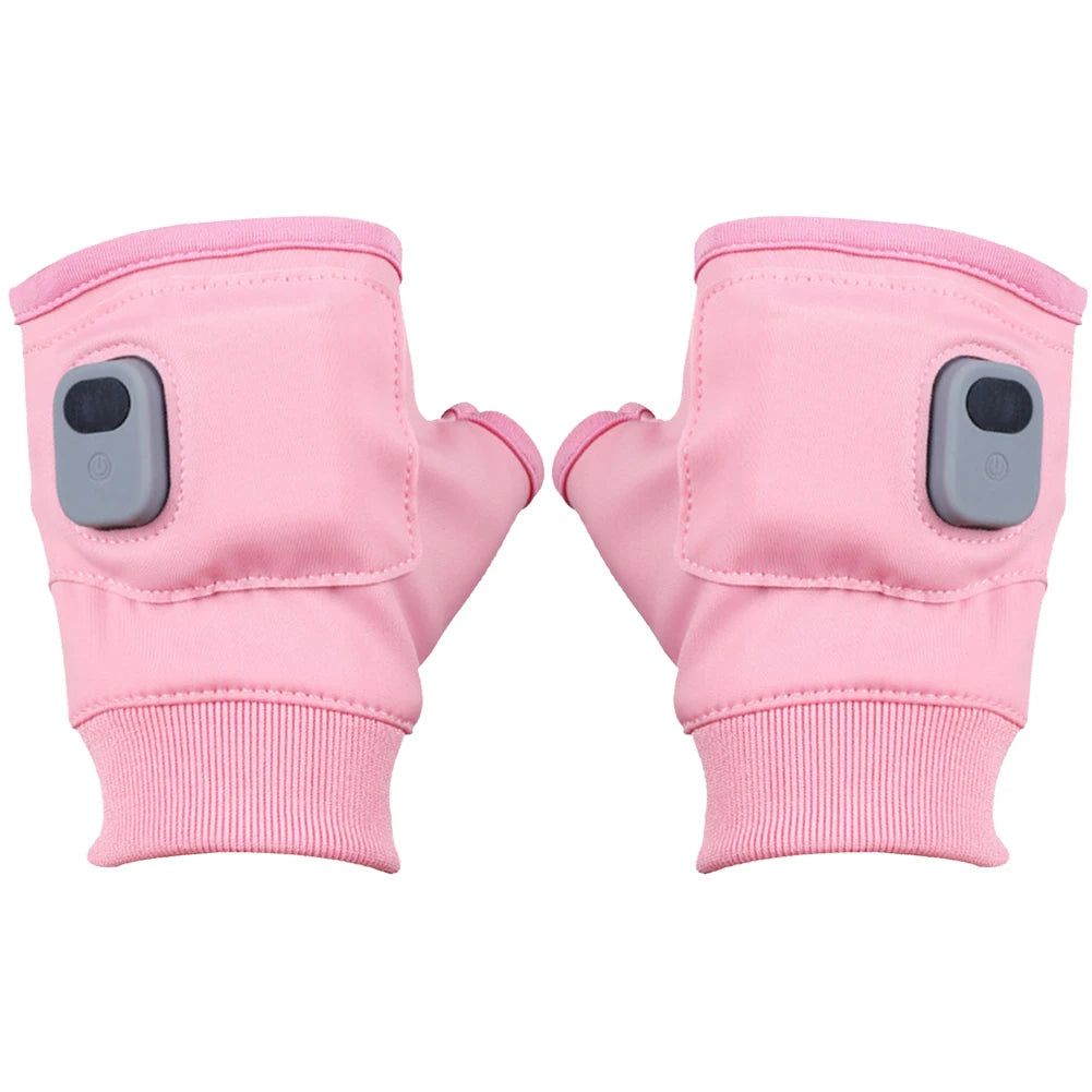 Rechargeable Heated Gloves 360 Degree Thermal Heated Gloves Winter Windproof Warm Fingerless Gloves for Outdoor Hiking Cycling
