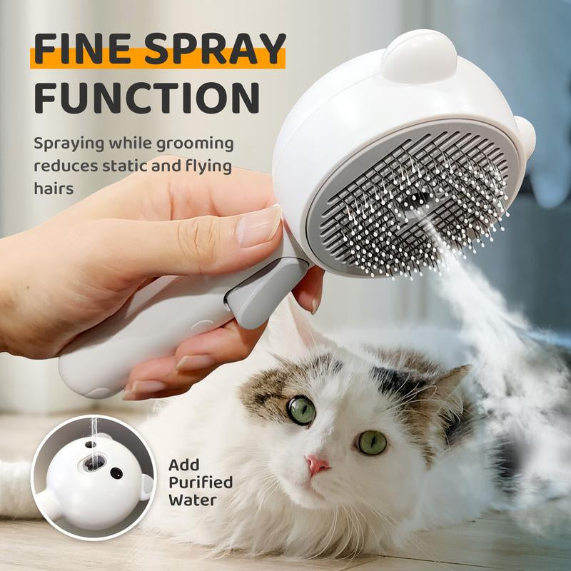 Cat Steam Brush, Self Cleaning Pet Spray Hair Removal Comb with Release Button, 3 in 1 Cat Brush for Indoor Cats, Waterproof Pet Grooming Brush for Long Short Haired Dogs Cats