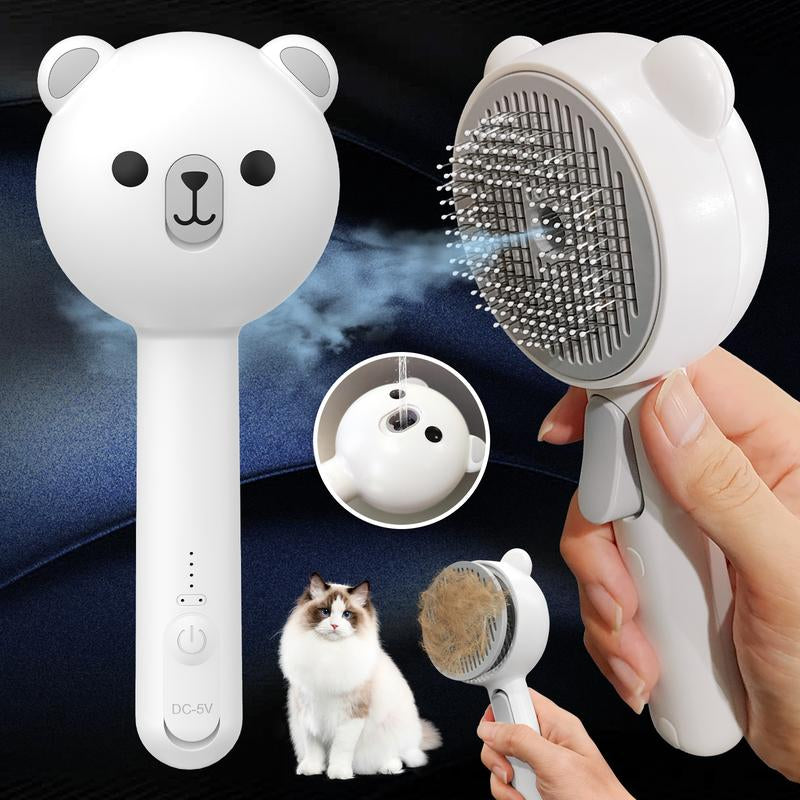 Cat Steam Brush, Self Cleaning Pet Spray Hair Removal Comb with Release Button, 3 in 1 Cat Brush for Indoor Cats, Waterproof Pet Grooming Brush for Long Short Haired Dogs Cats