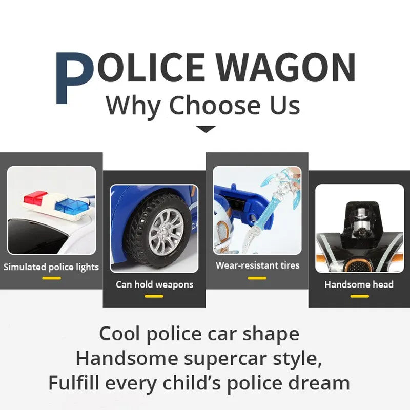 Transforming Police Car Toy for Kids - Inertia Impact & One-Button Deformation Fun!
