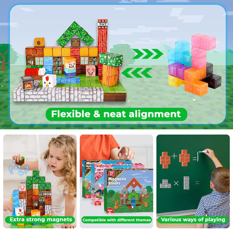 100-Piece Magnetic Building Blocks Set - STEM Montessori Sensory Toys for Creative Play, Perfect Valentine’s Day Gift for Boyfriend and Educational Fun!