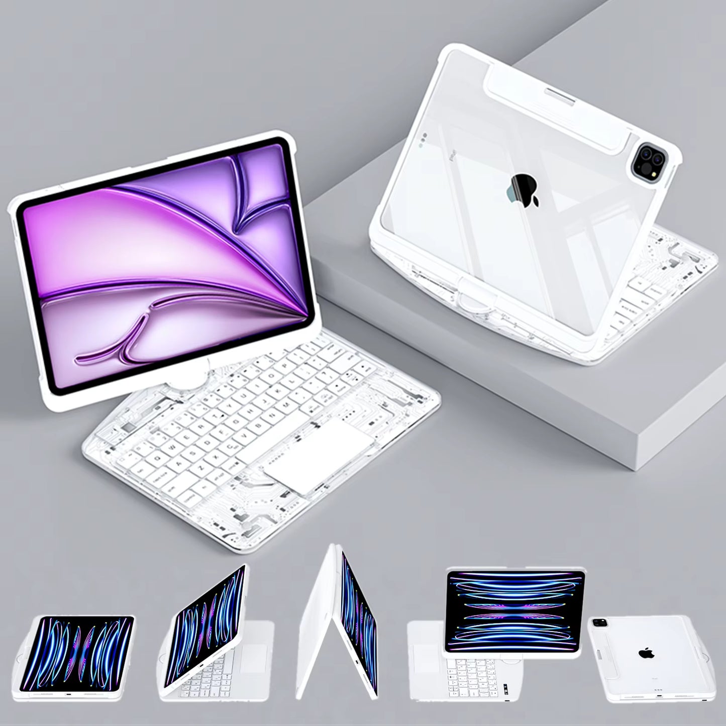 360° Swivel Keyboard Case with Trackpad for iPad Pro & Air (2024) – Clear Smart Rotating Cover