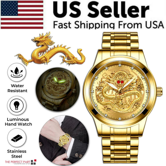 Men's Classic Stainless Steel Diamond Quartz Watch - Waterproof Gold Business Gift