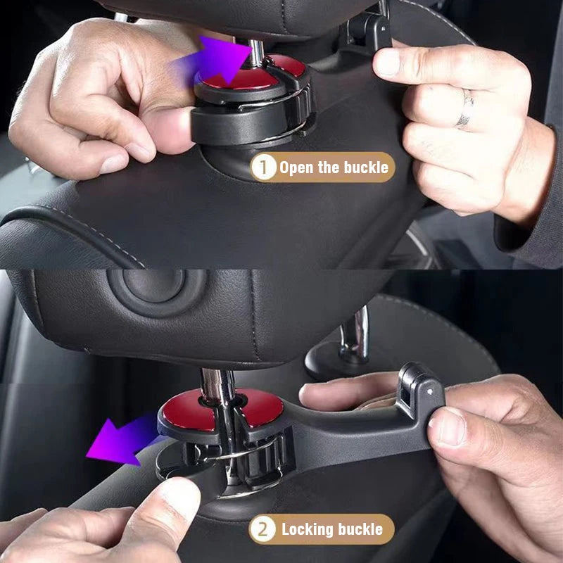 1Pc Car Seat Back Hook with Phone Holder – 360° Rotating Headrest Hanger for Bags, Clothes, Umbrellas & More
