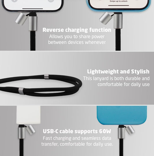 Fast Charging USB Lanyard – Convenient Phone Strap with Built-In Type-C Cable