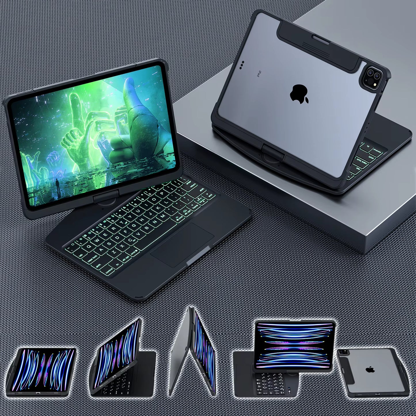 360° Swivel Keyboard Case with Trackpad for iPad Pro & Air (2024) – Clear Smart Rotating Cover