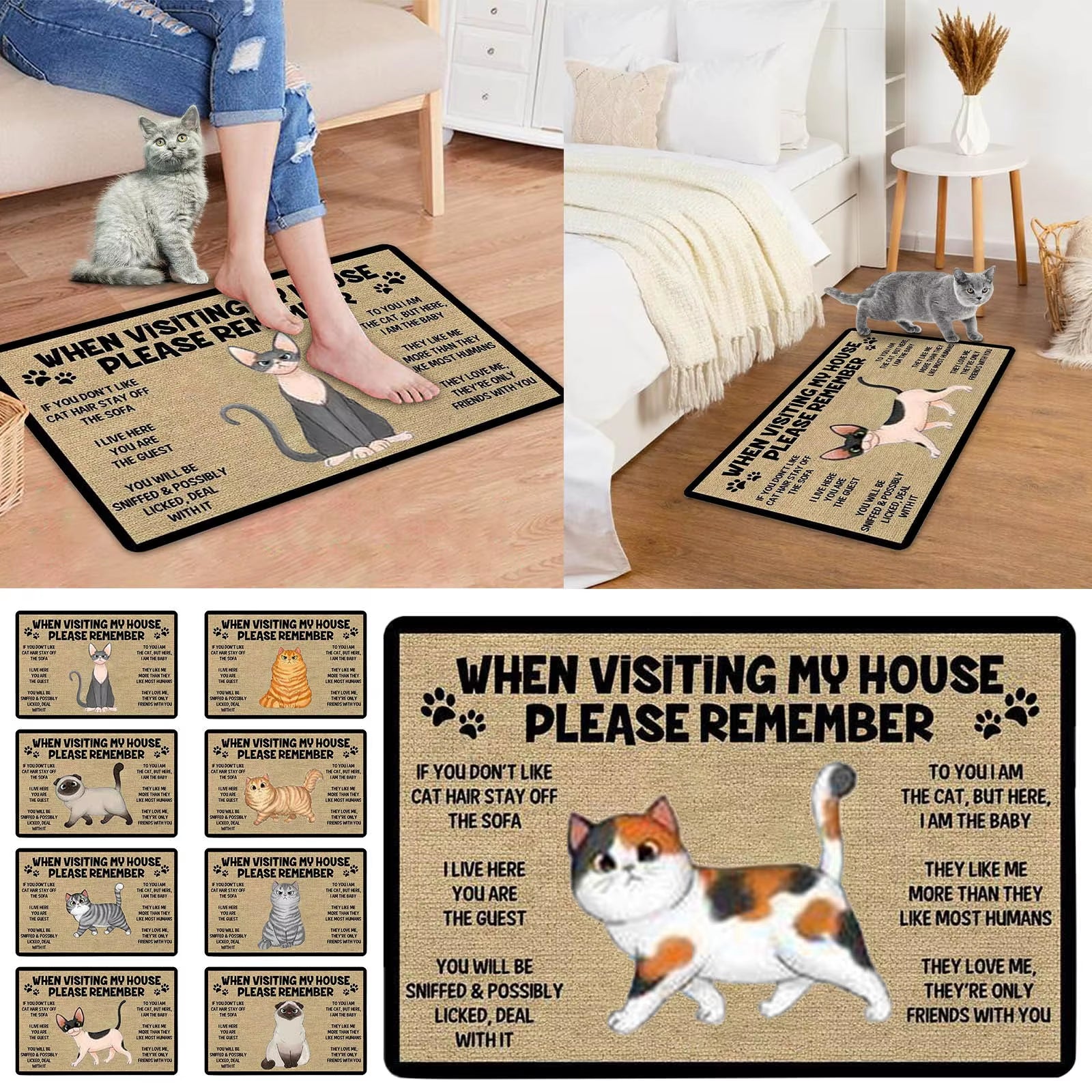 Cartoon Cat Welcome Doormats Home Decoration Anti-Slip Front Door Floor Mats Rugs Carpets