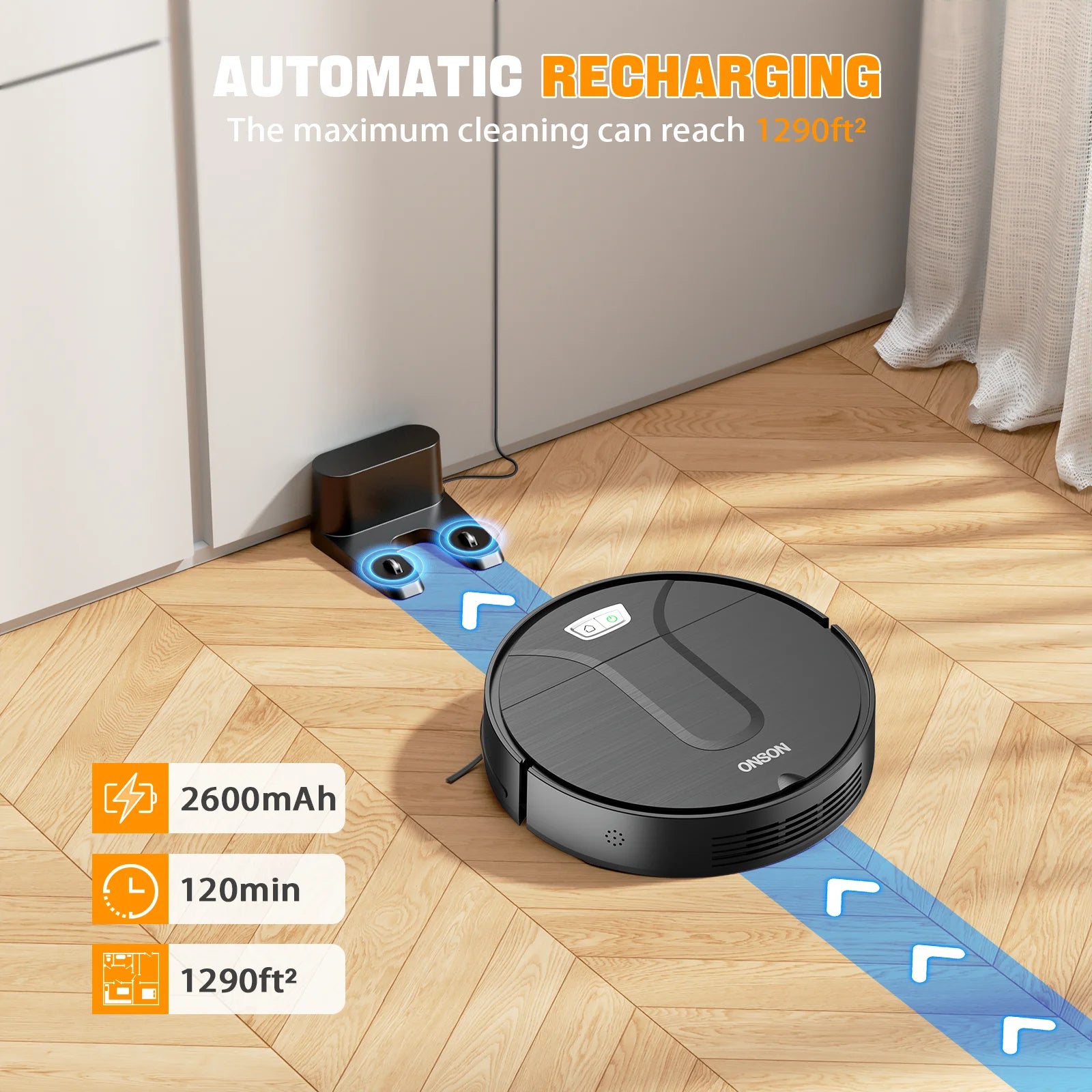 ONSON Robot Vacuum Cleaner - Experience Effortless Cleaning with 3500Pa Suction Power, Smart App Control, and Alexa Compatibility for Your Hard Floors