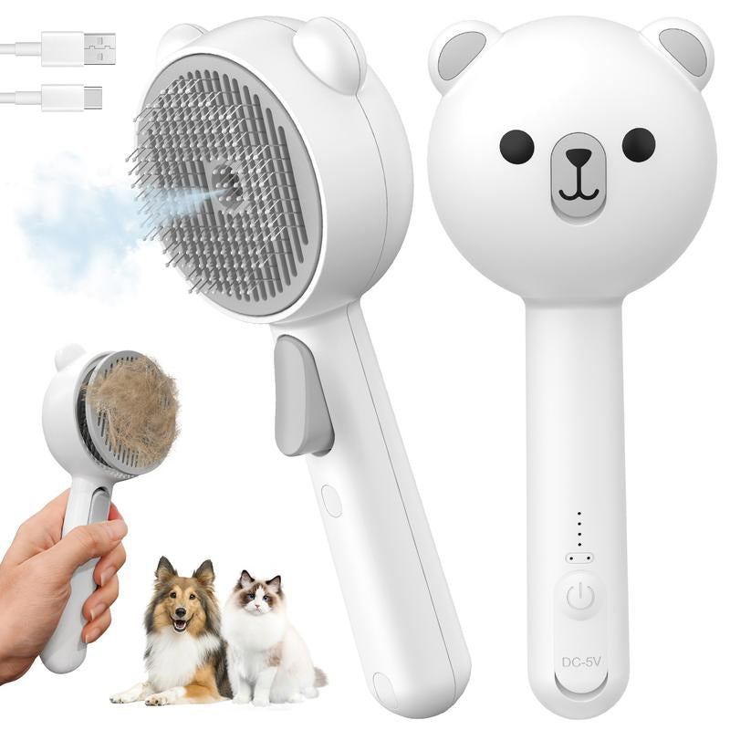 Cat Steam Brush, Self Cleaning Pet Spray Hair Removal Comb with Release Button, 3 in 1 Cat Brush for Indoor Cats, Waterproof Pet Grooming Brush for Long Short Haired Dogs Cats