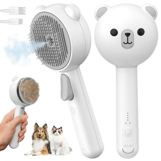 Cat Steam Brush, Self Cleaning Pet Spray Hair Removal Comb with Release Button, 3 in 1 Cat Brush for Indoor Cats, Waterproof Pet Grooming Brush for Long Short Haired Dogs Cats