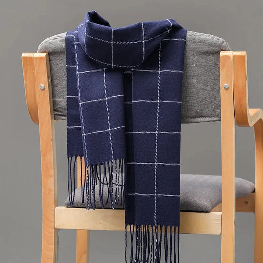 Men’s Winter Cashmere-Feel Scarf – Soft Plaid Pashmina Shawl with Tassels, Warm Business & Casual Wrap
