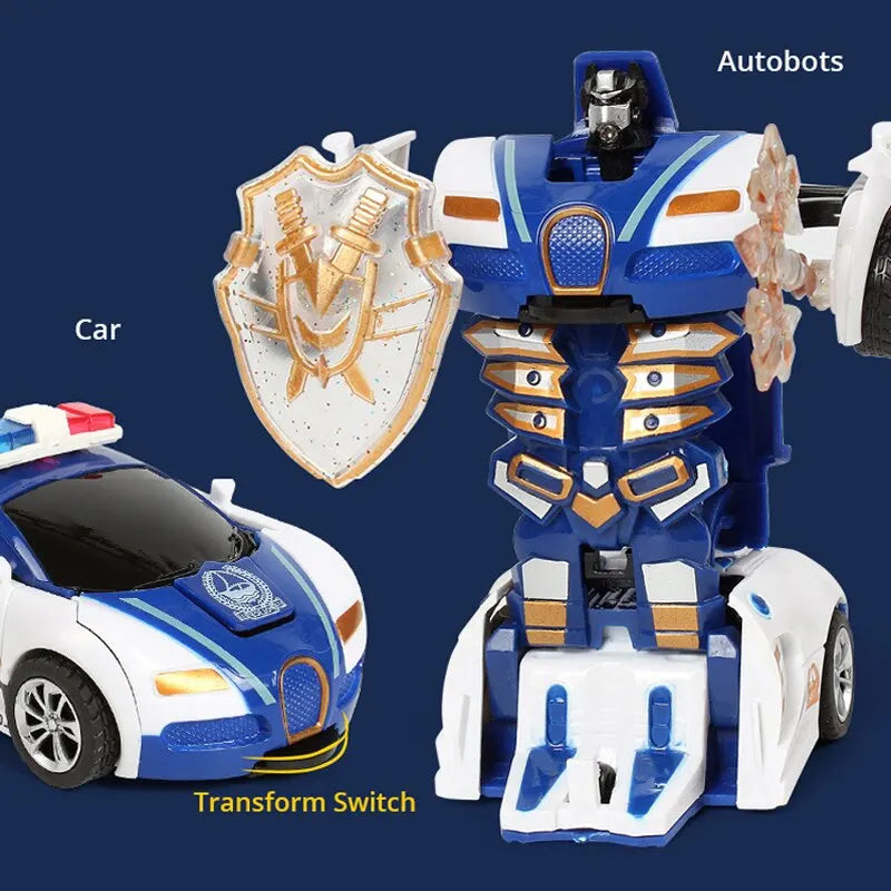 Transforming Police Car Toy for Kids - Inertia Impact & One-Button Deformation Fun!