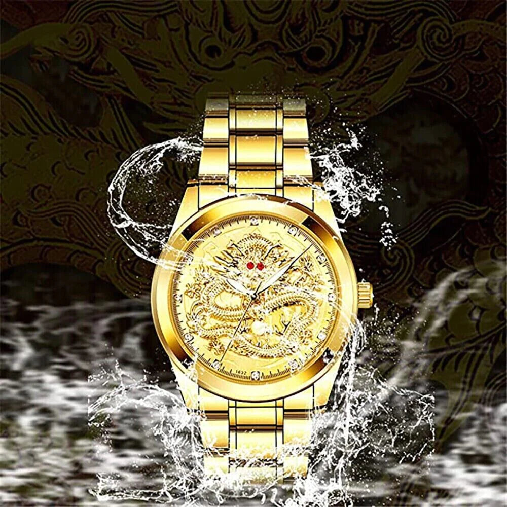 Men's Classic Stainless Steel Diamond Quartz Watch - Waterproof Gold Business Gift