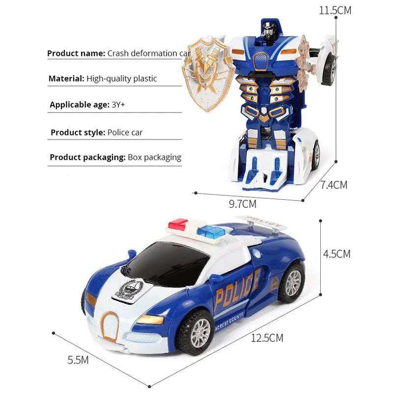 Transforming Police Car Toy for Kids - Inertia Impact & One-Button Deformation Fun!