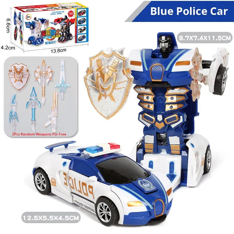 Transforming Police Car Toy for Kids - Inertia Impact & One-Button Deformation Fun!