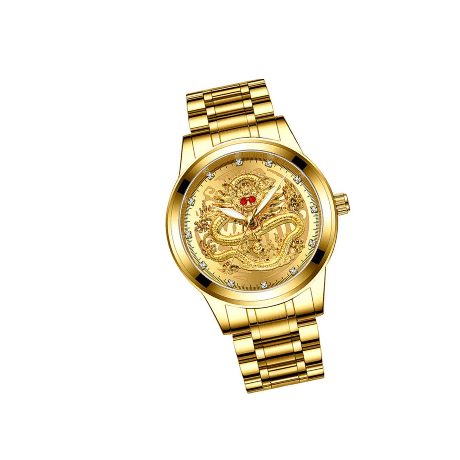 Men's Classic Stainless Steel Diamond Quartz Watch - Waterproof Gold Business Gift