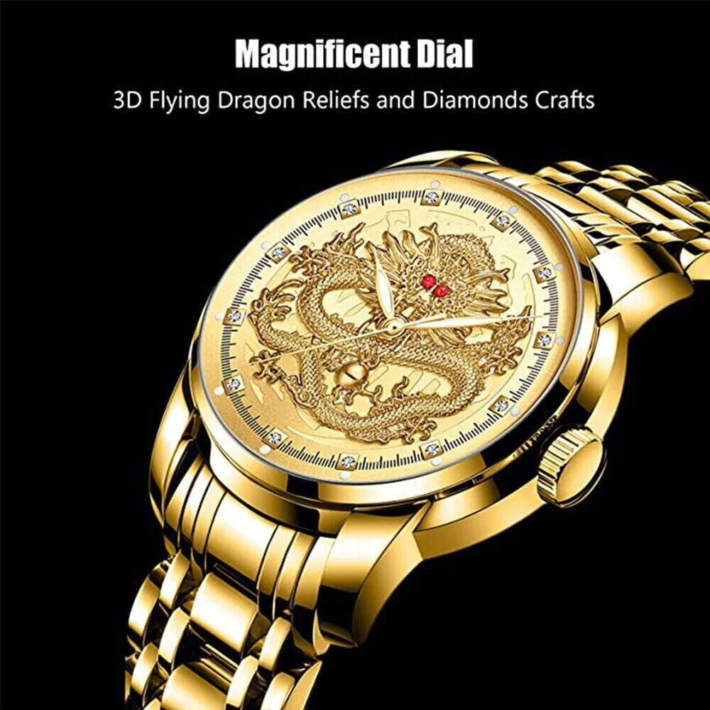 Men's Classic Stainless Steel Diamond Quartz Watch - Waterproof Gold Business Gift