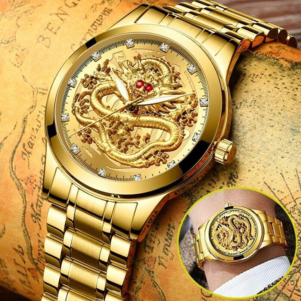 Men's Classic Stainless Steel Diamond Quartz Watch - Waterproof Gold Business Gift