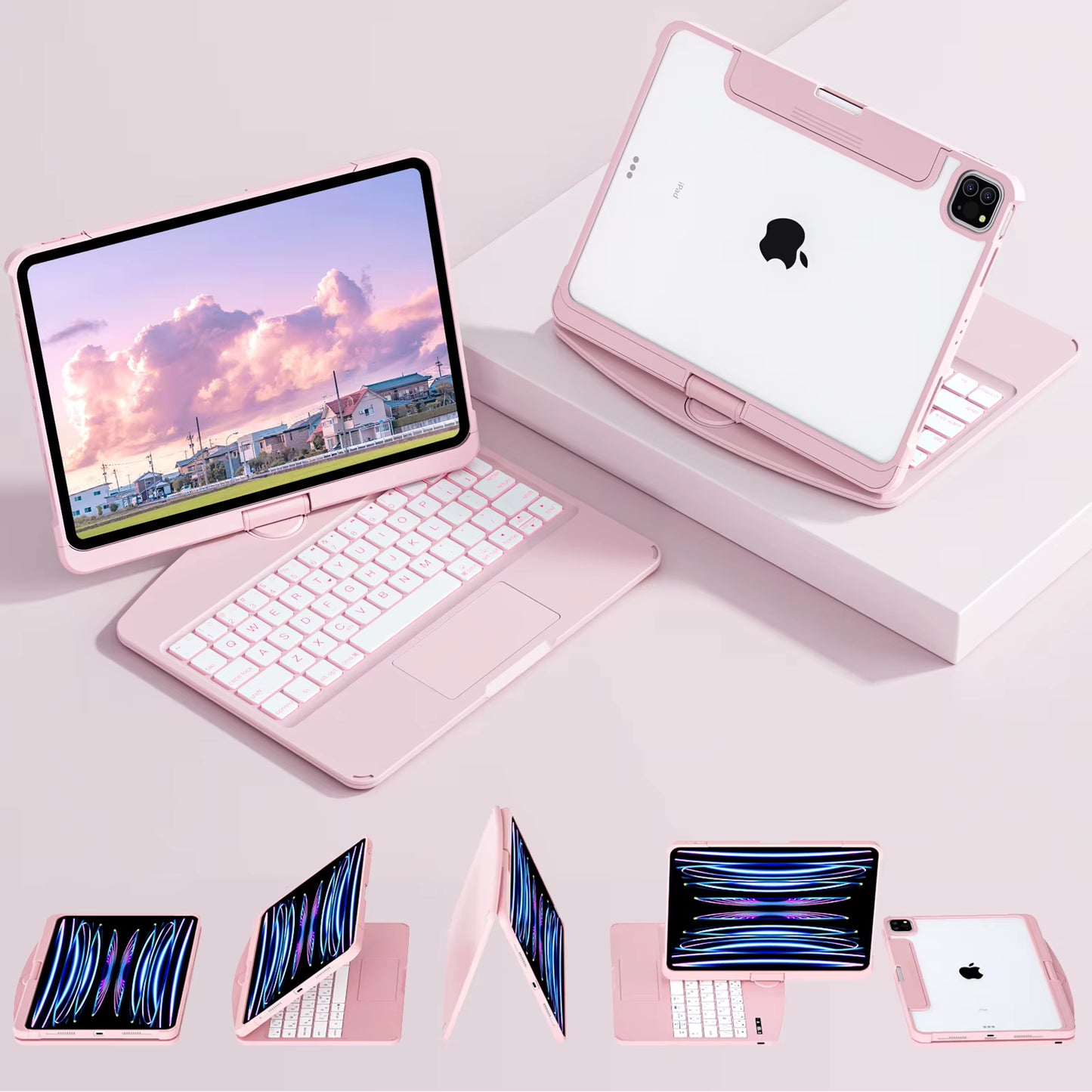 360° Swivel Keyboard Case with Trackpad for iPad Pro & Air (2024) – Clear Smart Rotating Cover