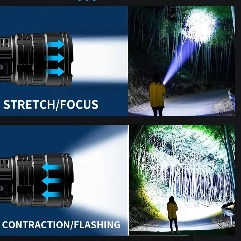 Ultra Bright Rechargeable LED Flashlight with Zoom & Digital Display β 5 Lighting Modes, USB Power Bank, Waterproof Tactical Torch for Camping, Hiking, Emergency, and Outdoor Use