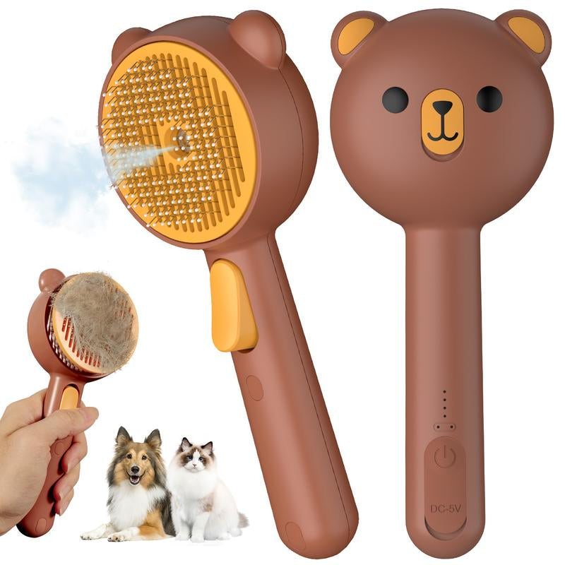 Cat Steam Brush, Self Cleaning Pet Spray Hair Removal Comb with Release Button, 3 in 1 Cat Brush for Indoor Cats, Waterproof Pet Grooming Brush for Long Short Haired Dogs Cats