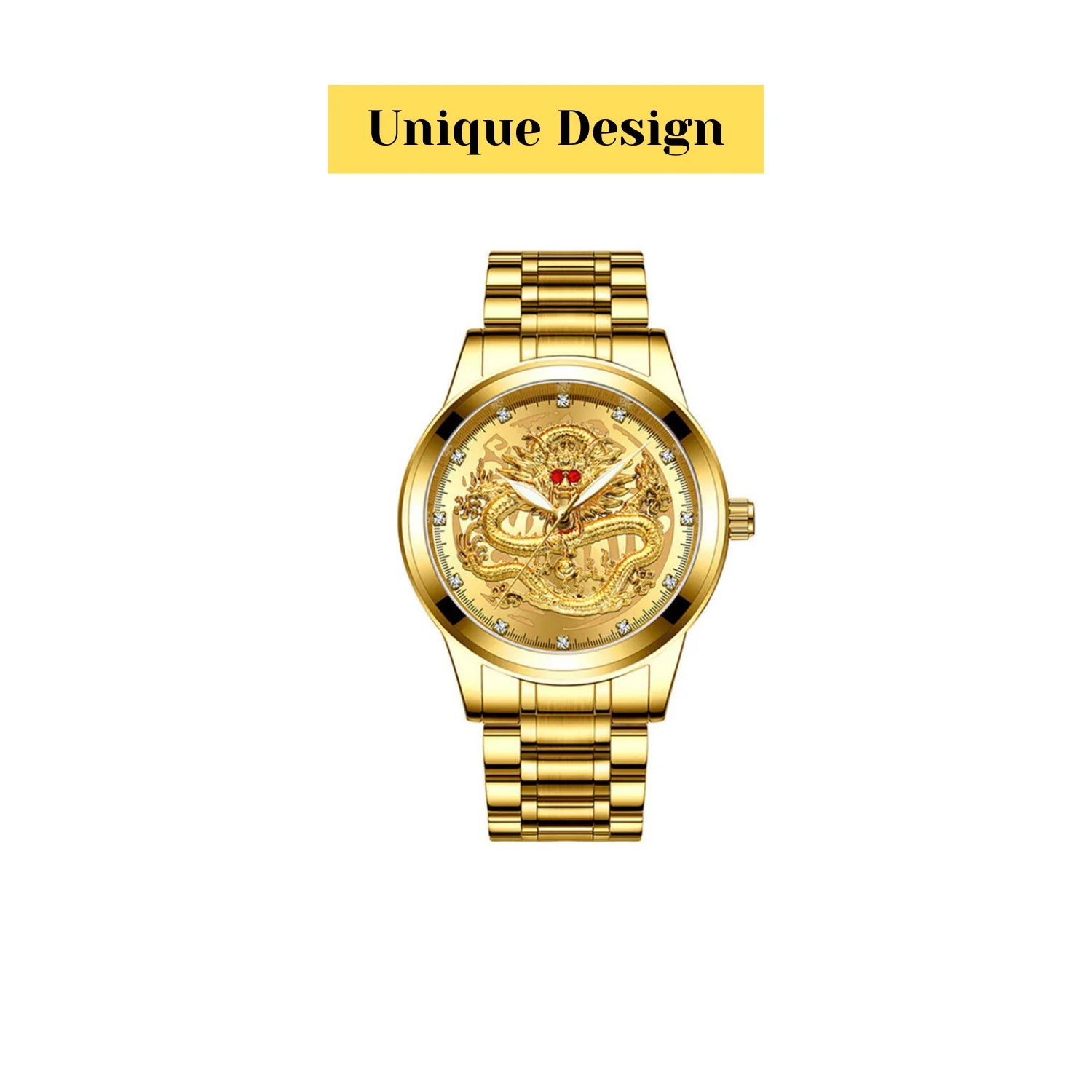 Men's Classic Stainless Steel Diamond Quartz Watch - Waterproof Gold Business Gift