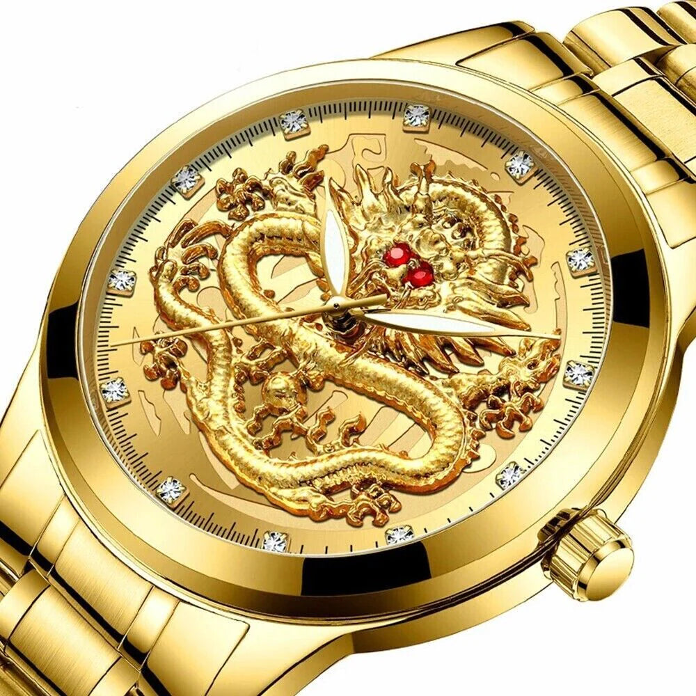 Men's Classic Stainless Steel Diamond Quartz Watch - Waterproof Gold Business Gift