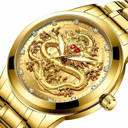 Men's Classic Stainless Steel Diamond Quartz Watch - Waterproof Gold Business Gift