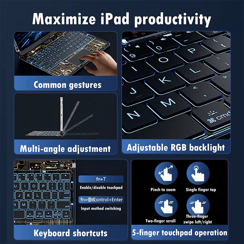 360° Swivel Keyboard Case with Trackpad for iPad Pro & Air (2024) – Clear Smart Rotating Cover