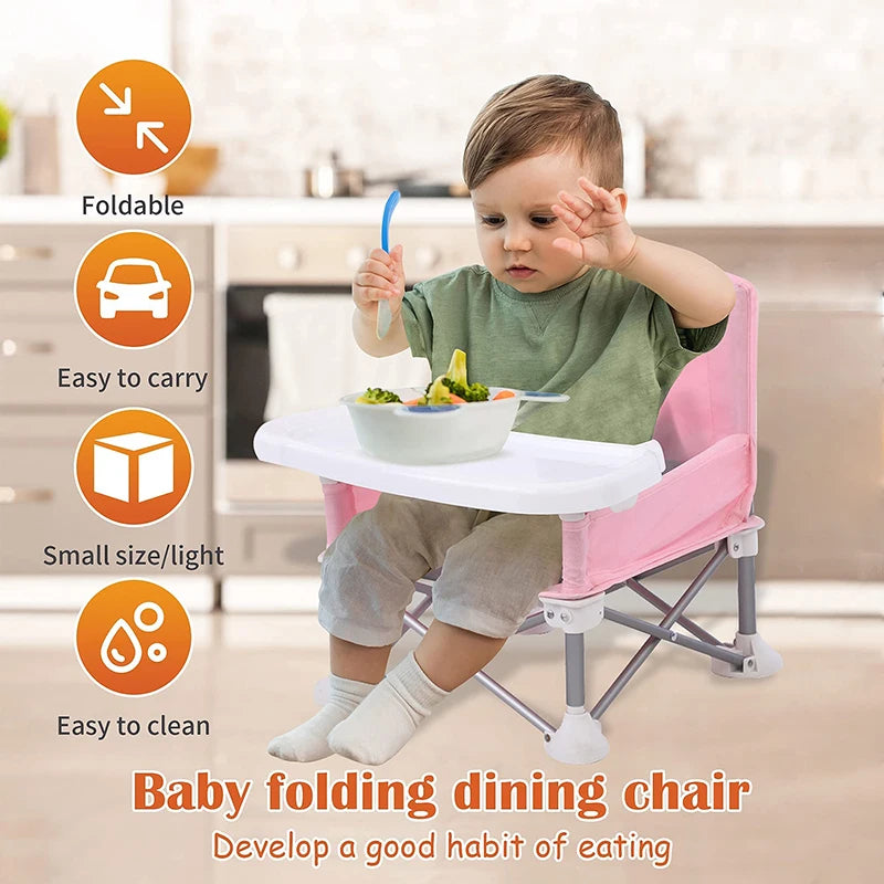 Foldable Baby Dining Chair with Tray & Safety Belt – Portable High Chair for Travel, Camping & Beach