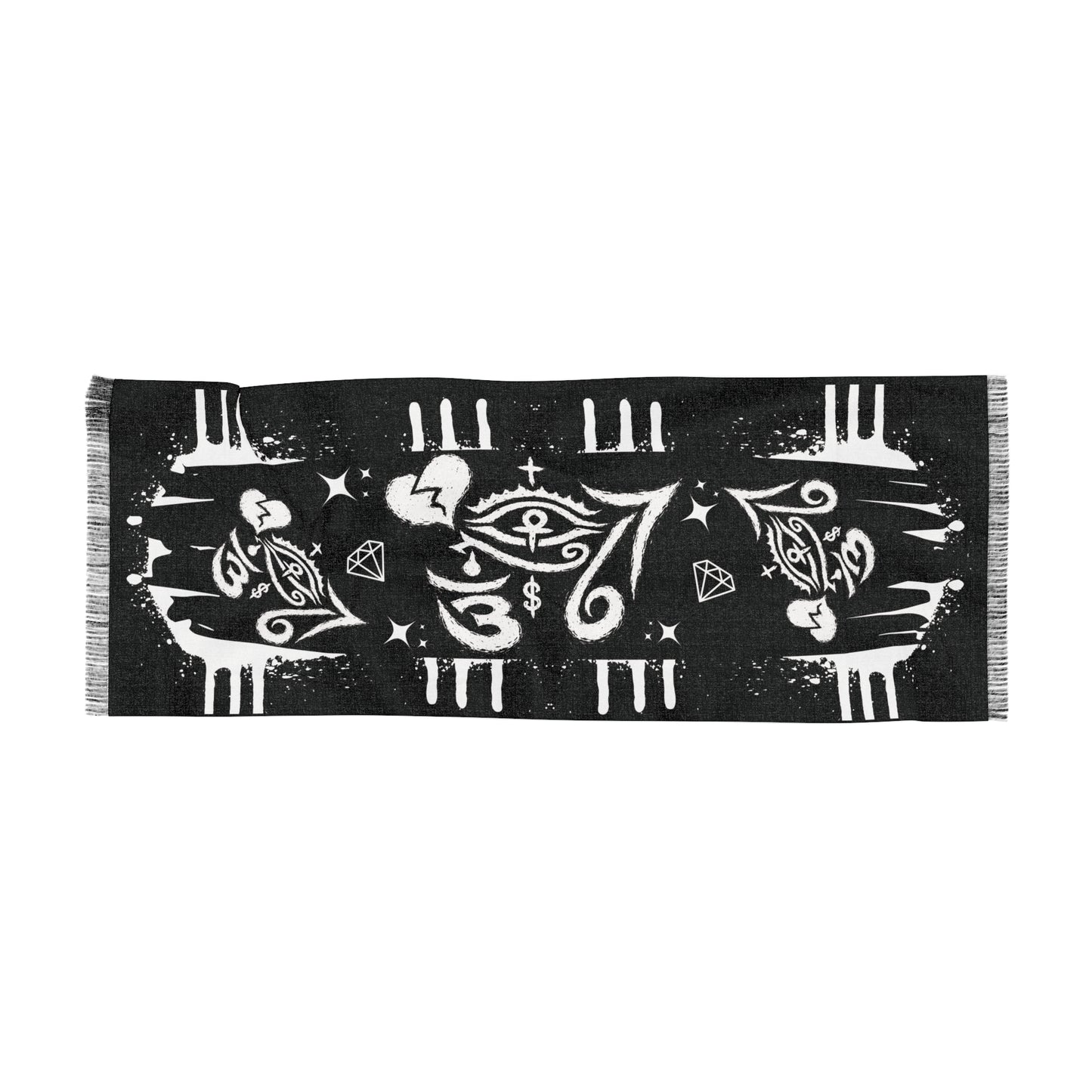 "Eye of 67" Motif Bandana Drip Strip Scarf | Black and White