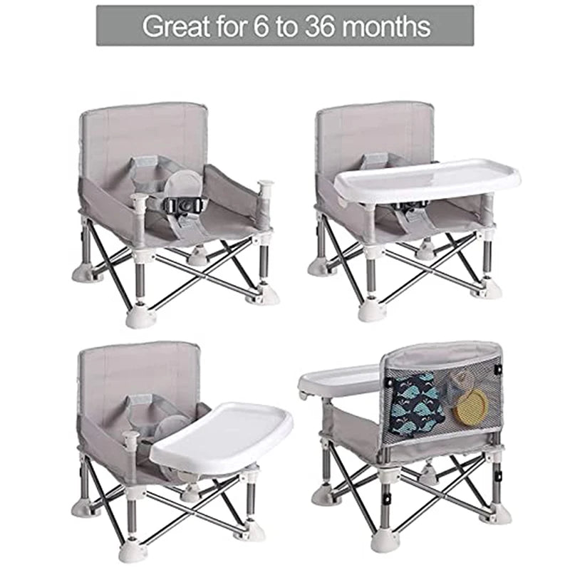 Foldable Baby Dining Chair with Tray & Safety Belt – Portable High Chair for Travel, Camping & Beach