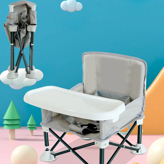 Foldable Baby Dining Chair with Tray & Safety Belt – Portable High Chair for Travel, Camping & Beach