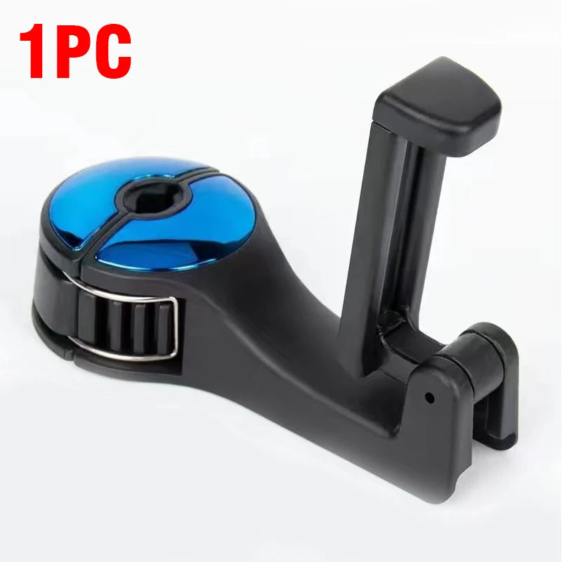 1Pc Car Seat Back Hook with Phone Holder – 360° Rotating Headrest Hanger for Bags, Clothes, Umbrellas & More
