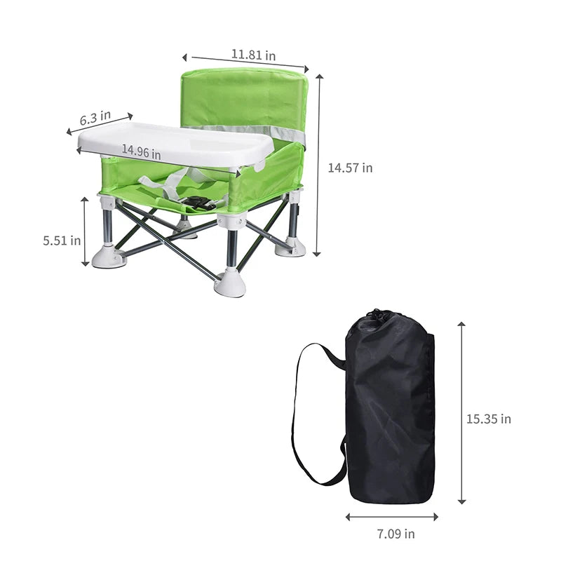 Foldable Baby Dining Chair with Tray & Safety Belt – Portable High Chair for Travel, Camping & Beach