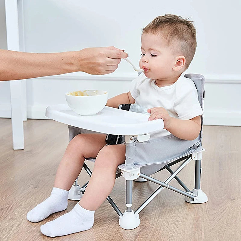 Foldable Baby Dining Chair with Tray & Safety Belt – Portable High Chair for Travel, Camping & Beach