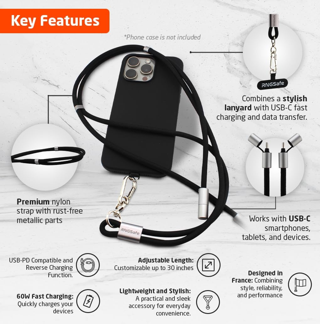 Fast Charging USB Lanyard – Convenient Phone Strap with Built-In Type-C Cable