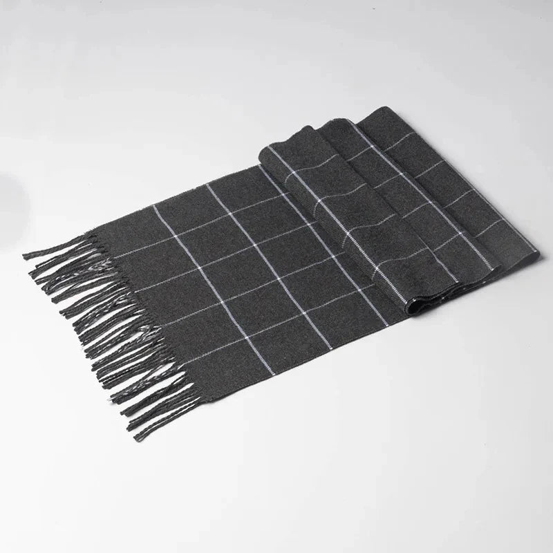 Men’s Winter Cashmere-Feel Scarf – Soft Plaid Pashmina Shawl with Tassels, Warm Business & Casual Wrap