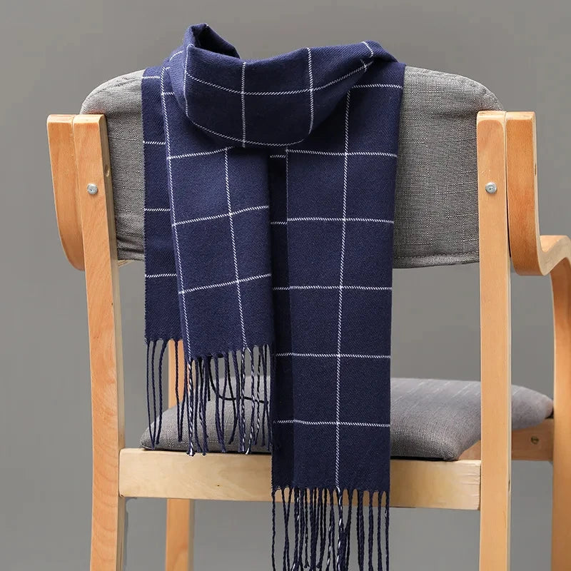Men’s Winter Cashmere-Feel Scarf – Soft Plaid Pashmina Shawl with Tassels, Warm Business & Casual Wrap